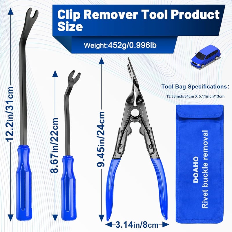 Doaho 17Pcs Mechanic Hook and Pick Tool Set & Car Trim Removal Kit with Fastener Clip Pliers,Rivet Puller,Magnetic Pickup,Gasket Scraper,Non-Scratch Plastic Pry Tools for Automotive Repair-Blue - Image 5